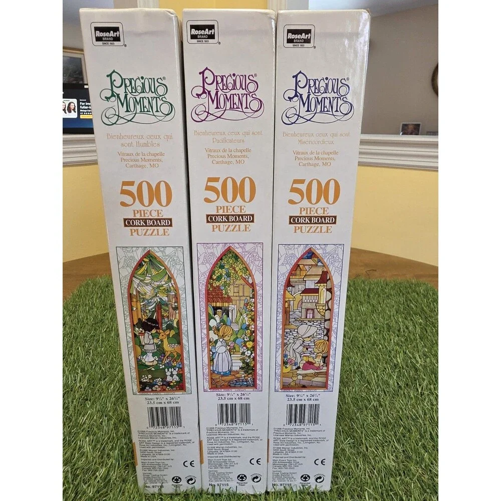 Lot Of 3 Vtg Precious Moments 500 Peace Puzzles Stained Glass New Sealed Chapel